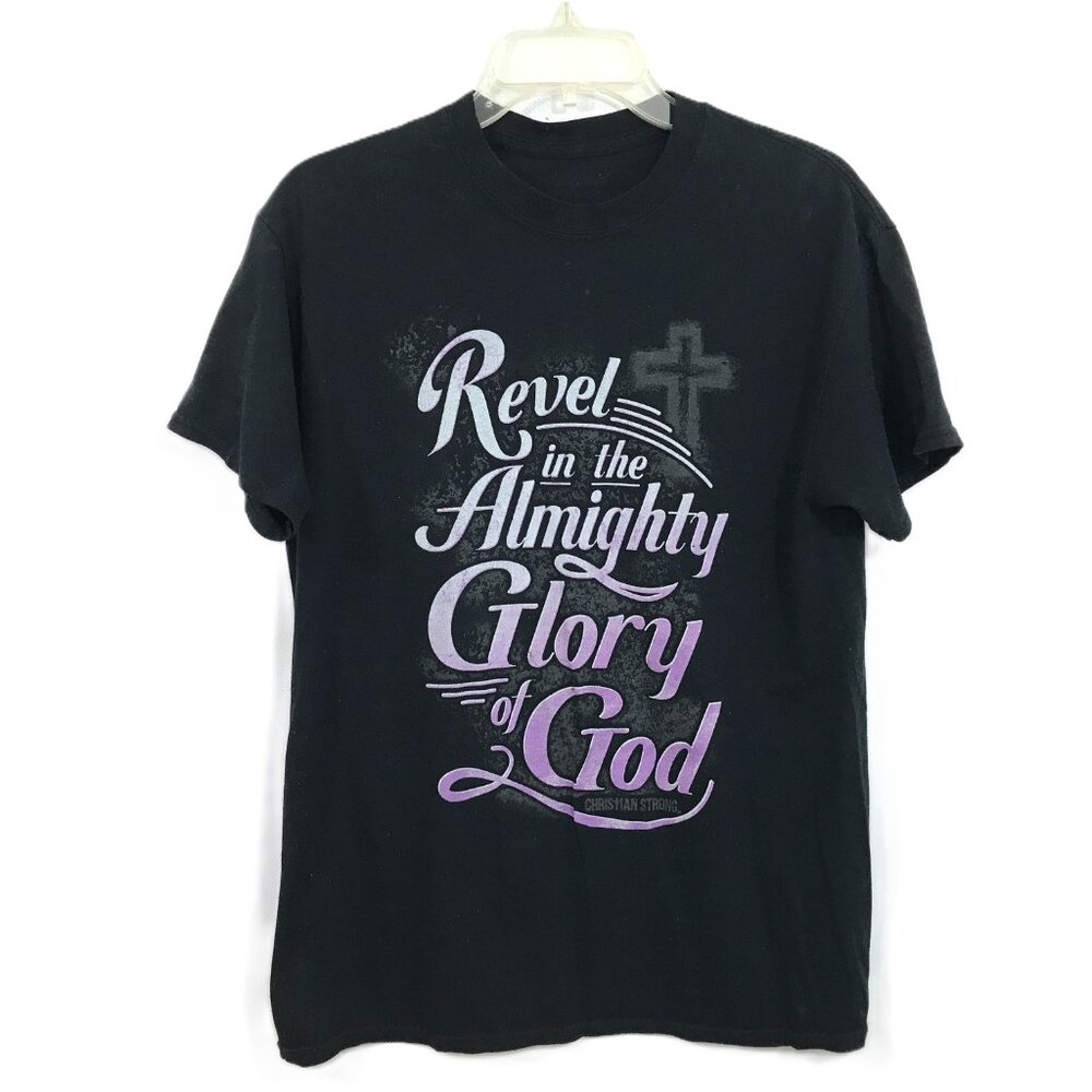 Christian God Graphic T-Shirt Black Purple Women L